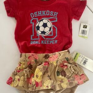 OshKosh B'gosh Red Goal Keeper T-Shirt and Floral Skirt Set size 0-3 months